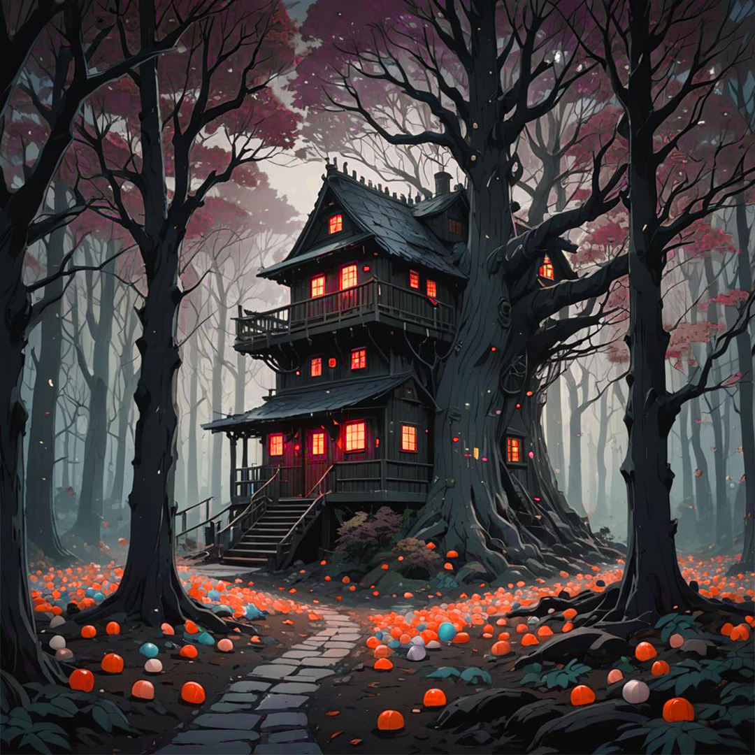 Candy hut in a dark forest